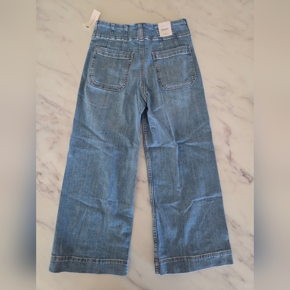 Maeve Colette Crop High Rise Wide Leg Anthropologie Denim Jeans Medium Wash - Picture 7 of 11